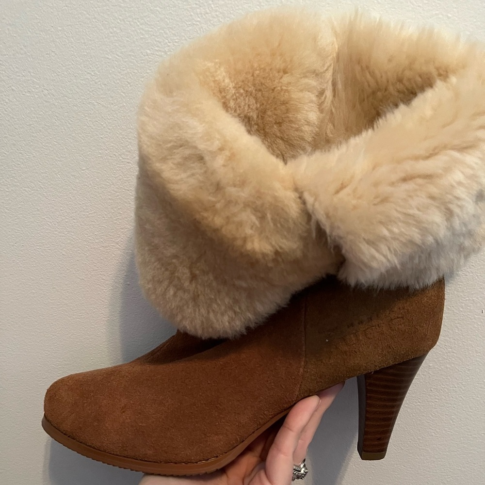 Women’s suede, fur-lined Ugg heel boots